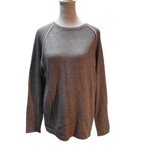 Kenneth Cole Gray with Crochet Detail Wool Long Sleeve Crew Neck Sweater Size M